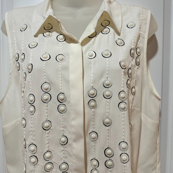 New Ann Taylor White Blouse w/Gem Stone Detail, Sleeveless, Size 12 (NWOT) - Picture 4 of 9